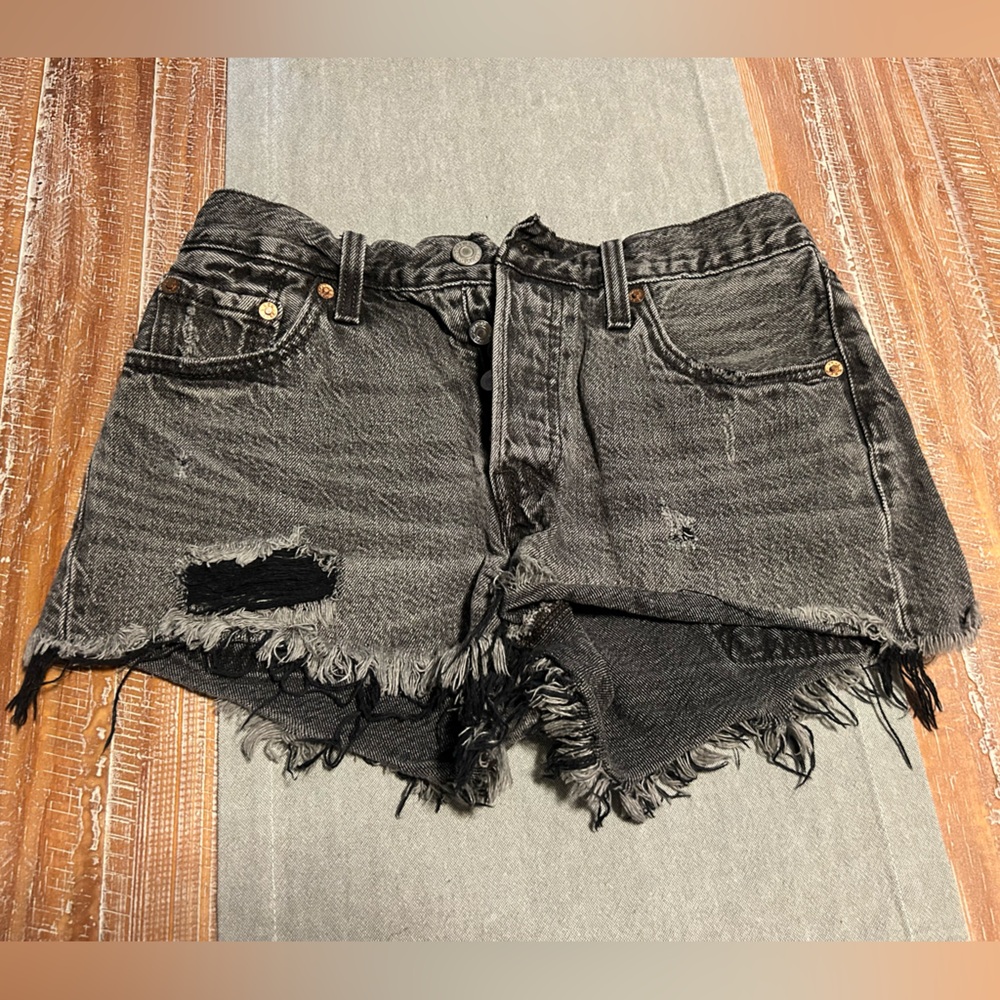 Levi’s Black Distressed Denim Cutoff Shorts